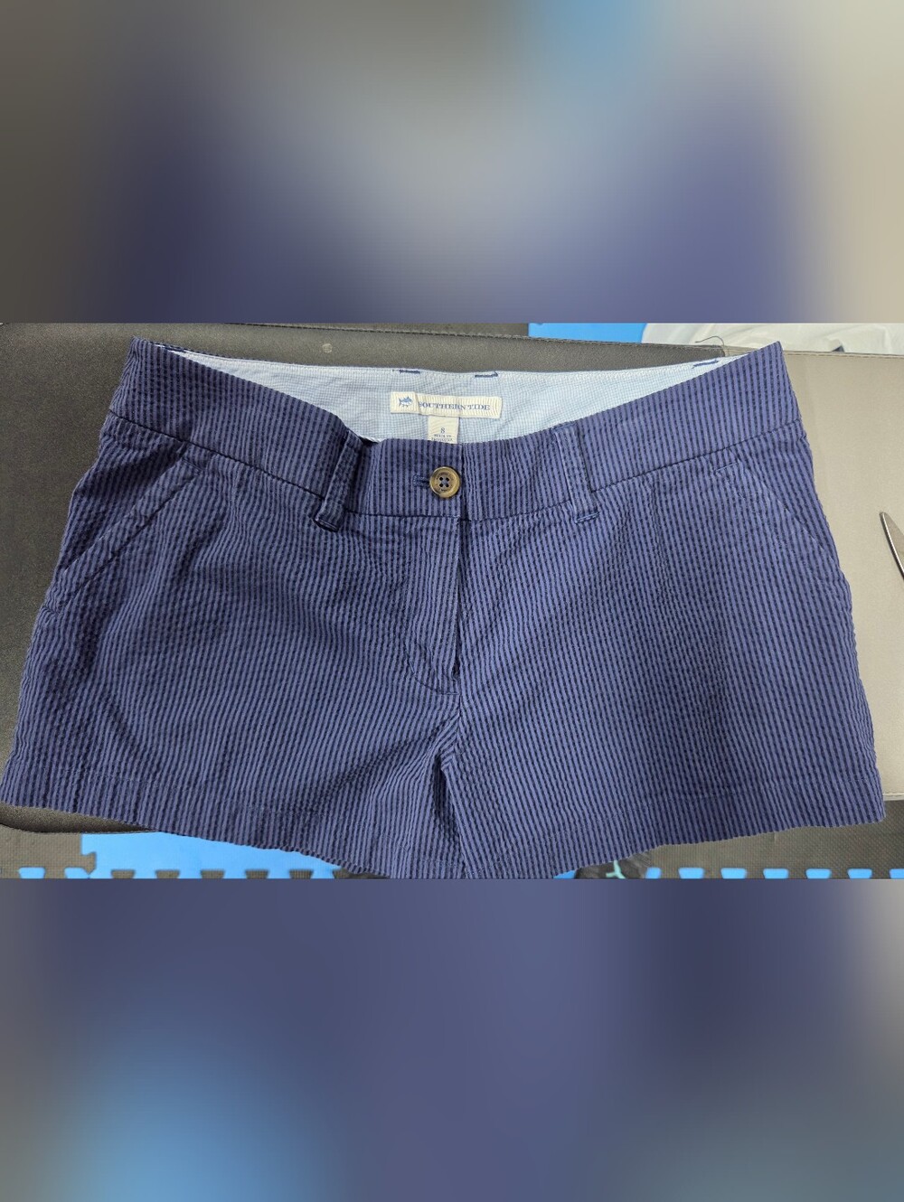 Southern Tide Navy Seersucker Women's Chino Shorts